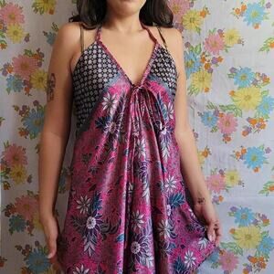 boho silk peony mini halter dress